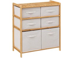 5Five Opbergkast met 6 polyester manden - 3 lagen - bamboe - beige - 66 x 33 x 78 cm