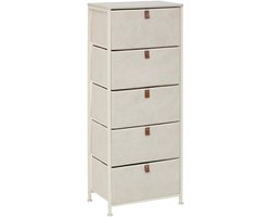 5FIVE Opbergkast Pisa - 5 mandjes - beige - 45 x 30 x 114 cm - metaal/hout/stof - opbergen