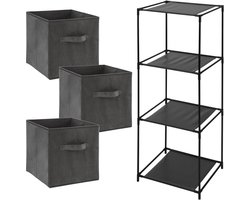5Five Opbergkastje Smartrack met kastmanden - 3x mandjes van stof - donkergrijs - 34 x 98 cm - manden van 29 Liter