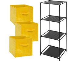 5Five Opbergkastje Smartrack met kastmanden - 3x mandjes van stof - geel - 34 x 98 cm - manden van 29 Liter