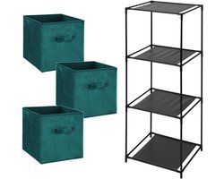 5Five Opbergkastje Smartrack met kastmanden - 3x mandjes van stof - petrol groen - 34 x 98 cm - manden van 29 Liter
