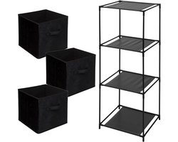 5Five Opbergkastje Smartrack met kastmanden - 3x mandjes van stof - zwart - 34 x 98 cm - manden van 29 Liter