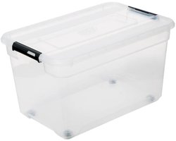 5Five Opbergkist met deksel - Solutions Box - 52 liter - 58 x 39 x 34 cm - kunststof - transparant - met wielen