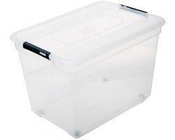5Five Opbergkist met deksel - Solutions Box - 80 liter - 67x47x36 cm - kunststof - transparant - met wielen