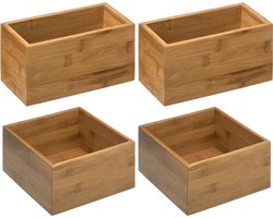5Five - Opbergkistjes/lade organizers bamboe - 4x stuks - 18x18x9,5 cm en 18x9.5 cm