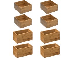 5Five - Opbergkistjes/lade organizers bamboe - 8x stuks - 18x18x9,5 cm en 18x9.5 cm