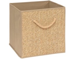 5Five opbergmand kastmand - jute/karton - beige - 31 x 31 x 31 cm - hengsel touw - Vakkenkast manden