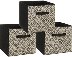 5Five Opbergmand - Set van 3x stuks - kastmand - 29 liter - zwart/creme - polyester - 31 x 31 x 31 cm - vakkenkast manden