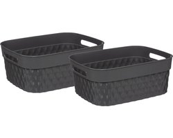 5Five Opbergmand/box van kunststof - 2x - grijs - 21 x 27 x 11 cm - 5 liter