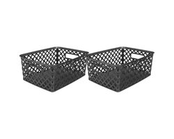 5Five Opbergmand/box van kunststof - 2x - zwart - 19 x 25 x 10 cm - 4 liter