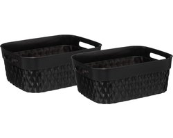 5Five Opbergmand/box van kunststof - 2x - zwart - 21 x 27 x 11 cm - 5 liter