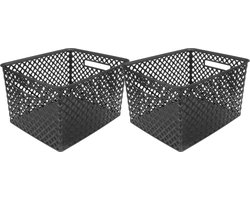 5Five Opbergmand/box van kunststof - 2x - zwart - 30 x 37 x 21 cm - 19 liter