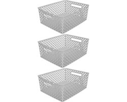 5Five Opbergmand/box van kunststof - 3x - grijs - 29 x 35 x 13 cm - 11 liter