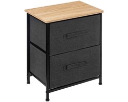 5Five Opbergmandkastje / nachtkastje - 2x manden - 45 x 30 x 51 cm - metaal/hout/stof - donkergrijs