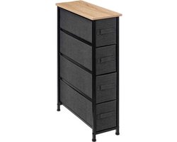 5Five Opbergmandkastje/badkamerkast - 4x manden - 20 x 48 x 77 cm - metaal/hout/stof - wielen - donkergrijs