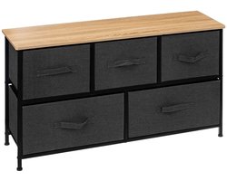 5Five Opbergmandkastje/badkamerkast - 5x manden - 100 x 30 x 55 cm - metaal/hout/stof - donkergrijs