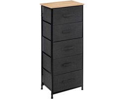 5Five Opbergmandkastje/badkamerkast - 5x manden - 45 x 30 x 114 cm - metaal/hout/stof - donkergrijs