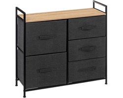 5Five Opbergmandkastje/badkamerkast - 5x manden - 83 x 29 x 77 cm - metaal/hout/stof - donkergrijs