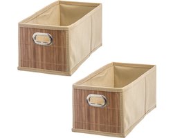 5Five Opbergmand/kastmand - 4x - beige - linnen/bamboe - 15 x 14 x 31 cm - 6.5 liter - Vakkenkast manden