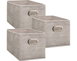 5Five Opbergmand/kastmand - Set van 3x stuks - beige - linnen - 7 liter - 31 x 15 x 15 cm - Opbergbox - Vakkenkast manden