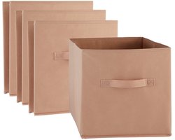 5Five Opbergmand/kastmand Square Box - 4x - karton/kunststof - 29 liter - terra - 31 x 31 x 31 cm - Vakkenkast manden