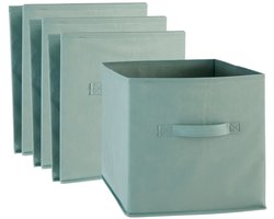 5Five Opbergmand/kastmand Square Box - 4x - karton/kunststof - 29 liter - zeegroen - 31 x 31 x 31 cm - Vakkenkast manden