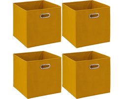 5Five Opbergmand/kastmandje - 4x - Geel - 31 x 31 x 31 cm - 29 liter - Vakkenkast manden - Stof met versterkte bodem - Opvouwbaar