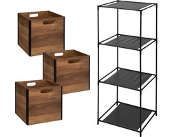 5Five Opbergrek Smartrack - met 3x mandjes stof - donkerbruin - 34 x 98 cm