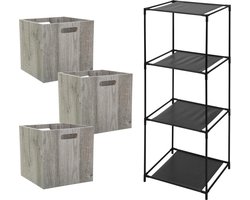 5Five Opbergrek Smartrack - met 3x mandjes stof - grijs - 34 x 98 cm