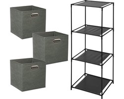 5Five Opbergrek Smartrack - met 3x mandjes stof - grijs groen - 34 x 98 cm
