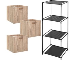 5Five Opbergrek Smartrack - met 3x mandjes stof - naturel - 34 x 98 cm