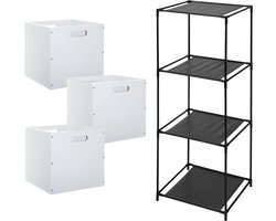 5Five Opbergrek Smartrack - met 3x mandjes stof - wit - 34 x 98 cm