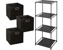 5Five Opbergrek Smartrack - met 3x mandjes stof - zwart - 34 x 98 cm