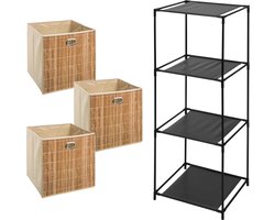 5Five Opbergrek Smartrack - met 3x mandjes stof/bamboe - beige - 34 x 98 cm