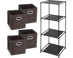 5Five Opbergrek Smartrack - met 4x mandjes stof - bruin - 34 x 98 cm