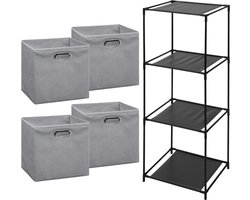 5Five Opbergrek Smartrack - met 4x mandjes stof - lichtgrijs - 34 x 98 cm