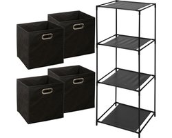 5Five Opbergrek Smartrack - met 4x mandjes stof - zwart - 34 x 98 cm