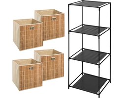 5Five Opbergrek Smartrack - met 4x mandjes stof/bamboe - beige - 34 x 98 cm