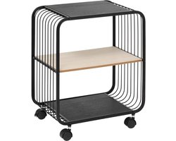 5Five Opbergrekje 2 laags met planken - metaal/hout - 43 x 28 x 53 cm - op wielen - meubels - trolley - nachtkastje
