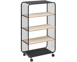 5Five Opbergrekje 4 laags met planken - metaal/hout - 55 x 28 x 96 cm - op wielen - meubels - trolley - kastje