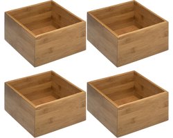 5Five Opberg/sorteer/lade verdelers bakjes - bamboe hout - 18 x 18 x 9.5 cm - Set van 4x stuks