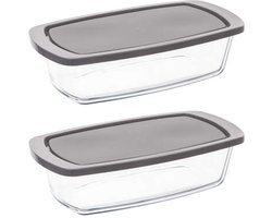 5Five Ovenschaal van borosilicaat glas met deksel - 2x - rechthoek - 1.8 Liter - 27 x 14 x 7,3 cm