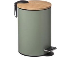 5Five Pedaalemmer - softclose - 3L - kakigroen - D17 x H24 cm - prullenbak voor badkamer