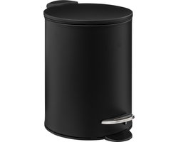 5Five Pedaalemmer - zwart - metaal - 3L - 23 cm - soft close - voor badkamer en toilet