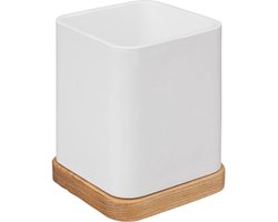 5Five pennenbakje/bureau organizer - wit - 10 x 8 cm - bamboe - vierkant - kantoor/hobby opbergen