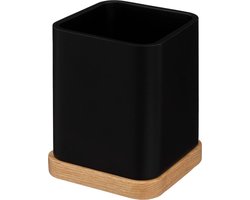 5Five pennenbakje/bureau organizer - zwart - 10 x 8 cm - bamboe - vierkant - kantoor/hobby opbergen