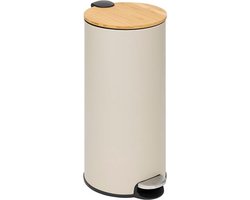 5Five prullenbak/pedaalemmer Bamboe - beige - metaal - 30 liter - 38 x 29 x 60 cm - keuken