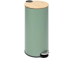 5Five prullenbak/pedaalemmer Bamboe - groen - metaal - 30 liter - 38 x 29 x 60 cm - keuken