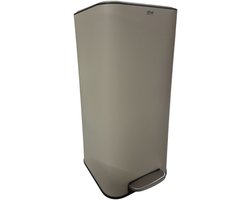 5Five Prullenbak/pedaalemmer Delta - beige - rvs metaal - 30 liter - 35 x 29 x 63 cm - keuken afvalbak - vierkant