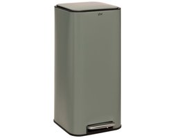 5Five Prullenbak/pedaalemmer Delta - groen - metaal - 30 liter - 35 x 29 x 63 cm - keuken afvalbak - vierkant